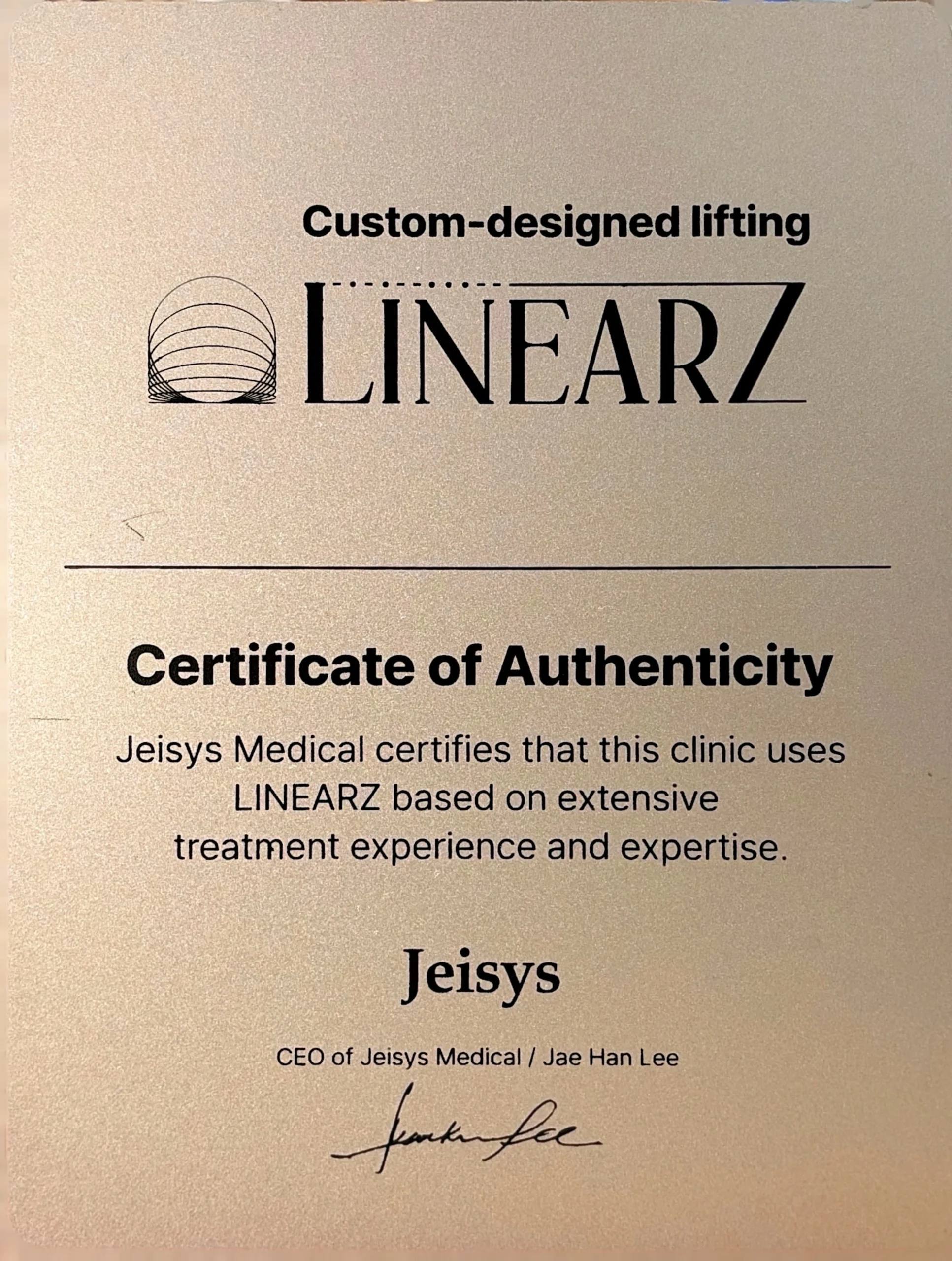 觀塘美容-LinearZ 原廠認證證書