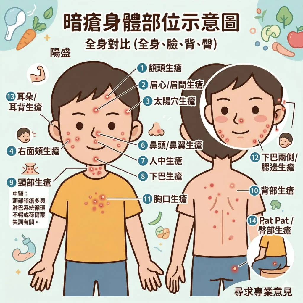 暗瘡位置身體地圖 背部胸口下巴臉部 | Chill Relax HK 觀塘美容