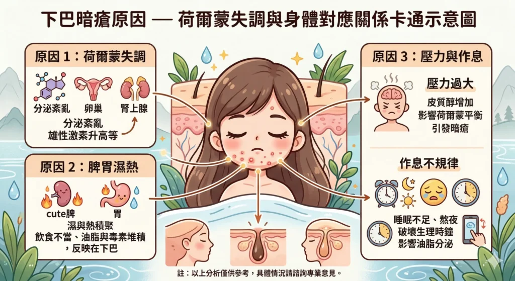 下巴暗瘡原因 — 荷爾蒙失調對應身體示意圖 | Chill Relax HK 觀塘美容