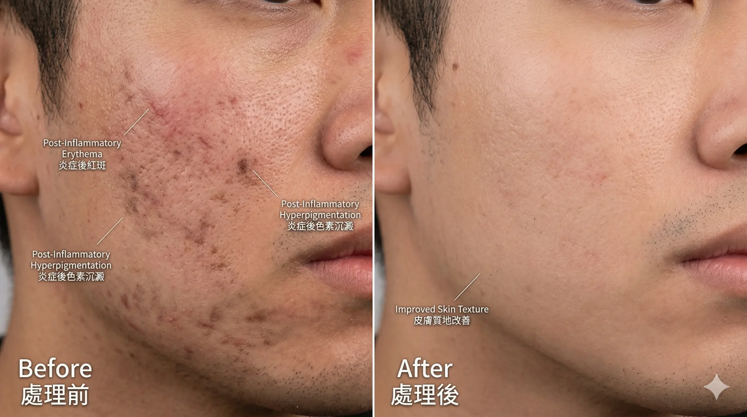 男士去暗瘡印 — 觀塘 Chill Relax HK 療程前後對比 | Chill Relax HK 觀塘美容