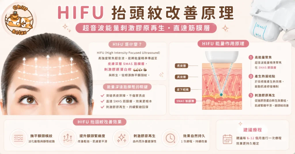 HIFU 抬頭紋改善原理 — 超音波能量刺激膠原再生筋膜層 | Chill Relax HK 觀塘美容