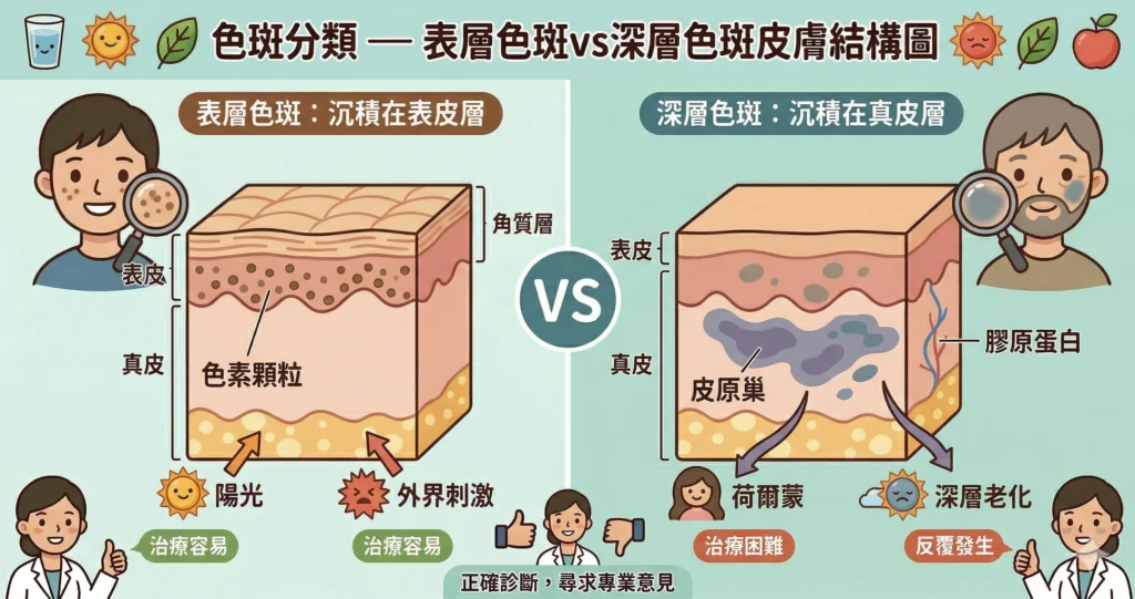 色斑分類 — 表層色斑vs深層色斑皮膚結構圖 | Chill Relax HK 觀塘美容