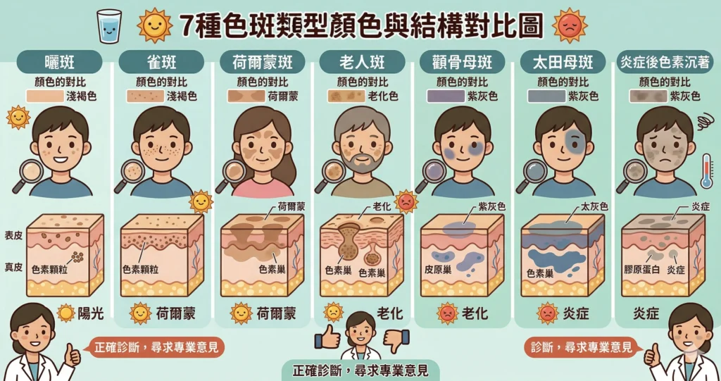色斑種類 — 雀斑太陽斑荷爾蒙斑老人斑7種常見色斑對比 | Chill Relax HK 觀塘美容