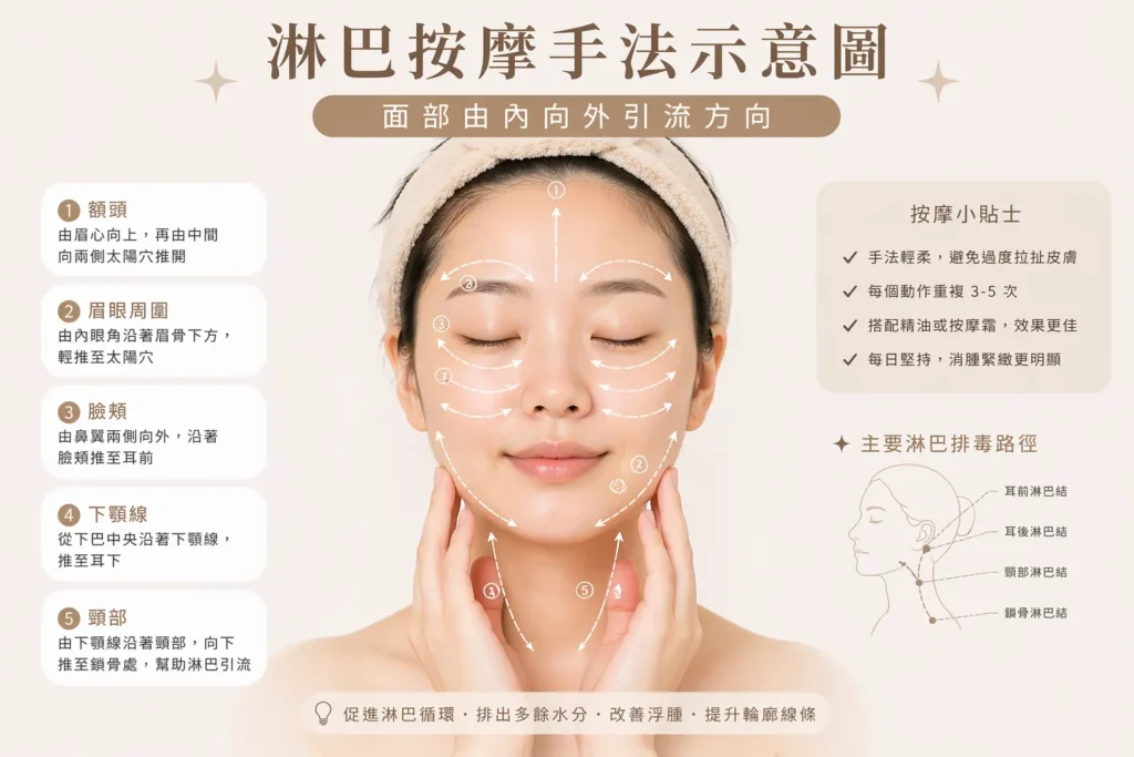 去水腫淋巴按摩方法 — 面部引流手法示意 | Chill Relax HK 觀塘美容