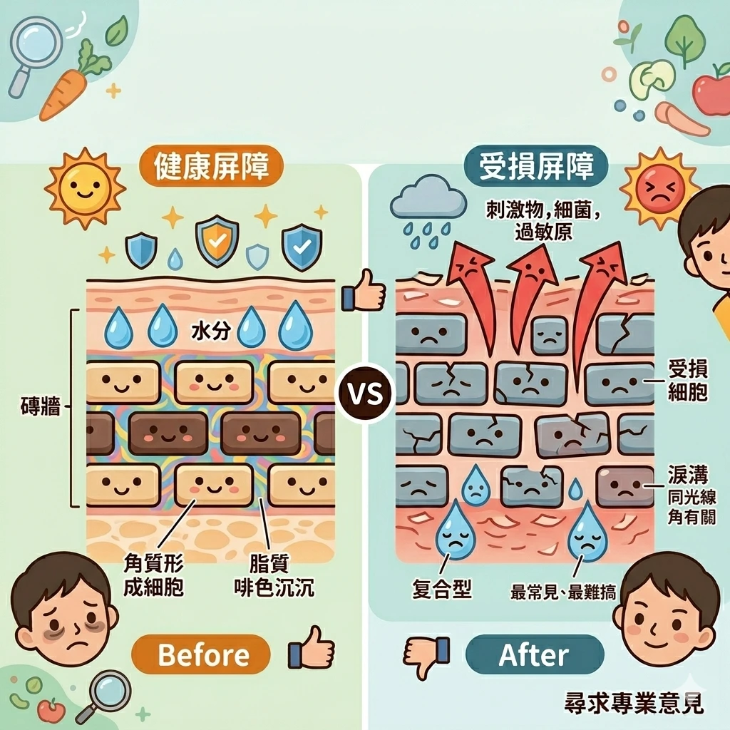 屏障修復 — 皮膚屏障磚牆模型角質層結構示意圖 | Chill Relax HK 觀塘美容