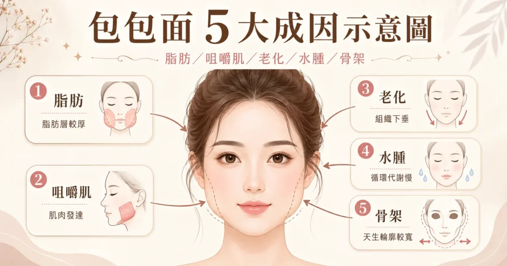 包包面成因 — 5 大原因圖解 脂肪 咀嚼肌 老化 水腫 骨架|Chill Relax HK