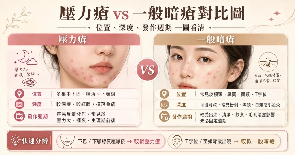 壓力瘡 vs 一般暗瘡分辨方法 — 位置深度發作週期對比|Chill Relax HK