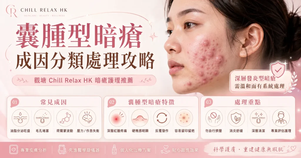 囊腫型暗瘡 成因分類處理攻略 — 觀塘 Chill Relax HK 暗瘡護理推薦